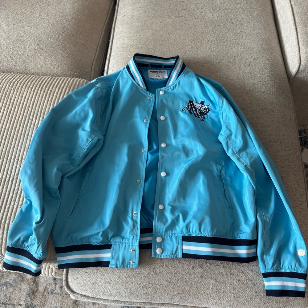 Light Blue Varsity Jacket with Embroidered Logo